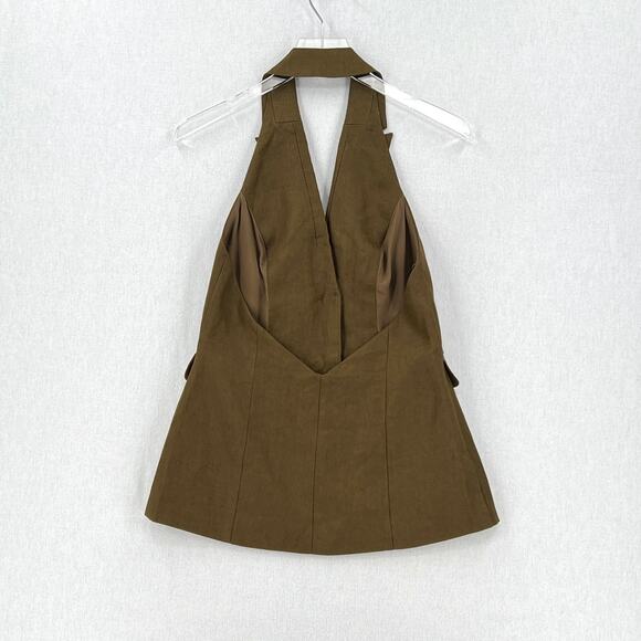 REFORMATION Brennan Linen Vest Top Womens 6 Olive Green Sleeveless Halter NEW - Picture 6 of 16